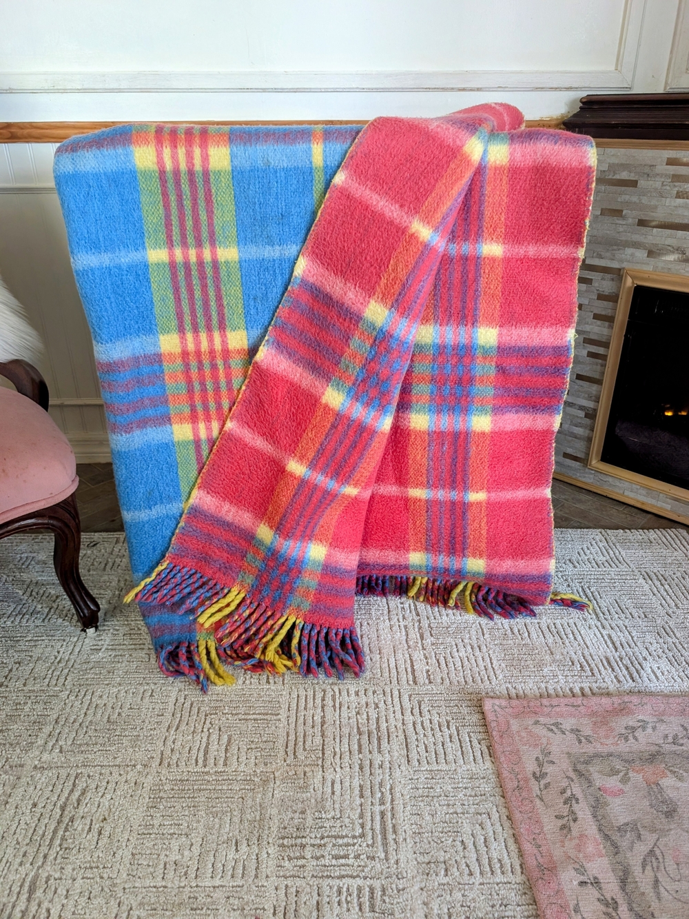 Tartan Plaid Vintage Throw Blanket Wool Reversible Fringe Twin 60x86 Heavyweight